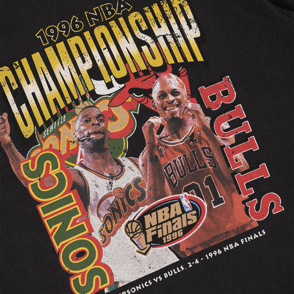 Seattle Supersonics Vs Chicago Bulls 1996 Finals Tee Faded Black