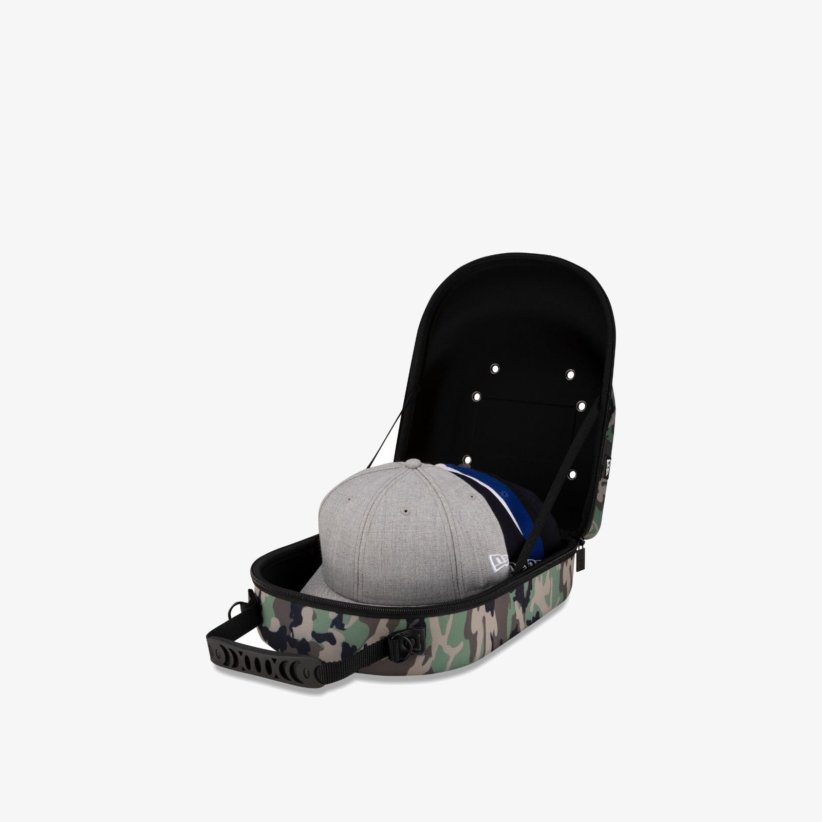 Cap Carrier 6 Pack - Woodland Camo - Open with caps inside