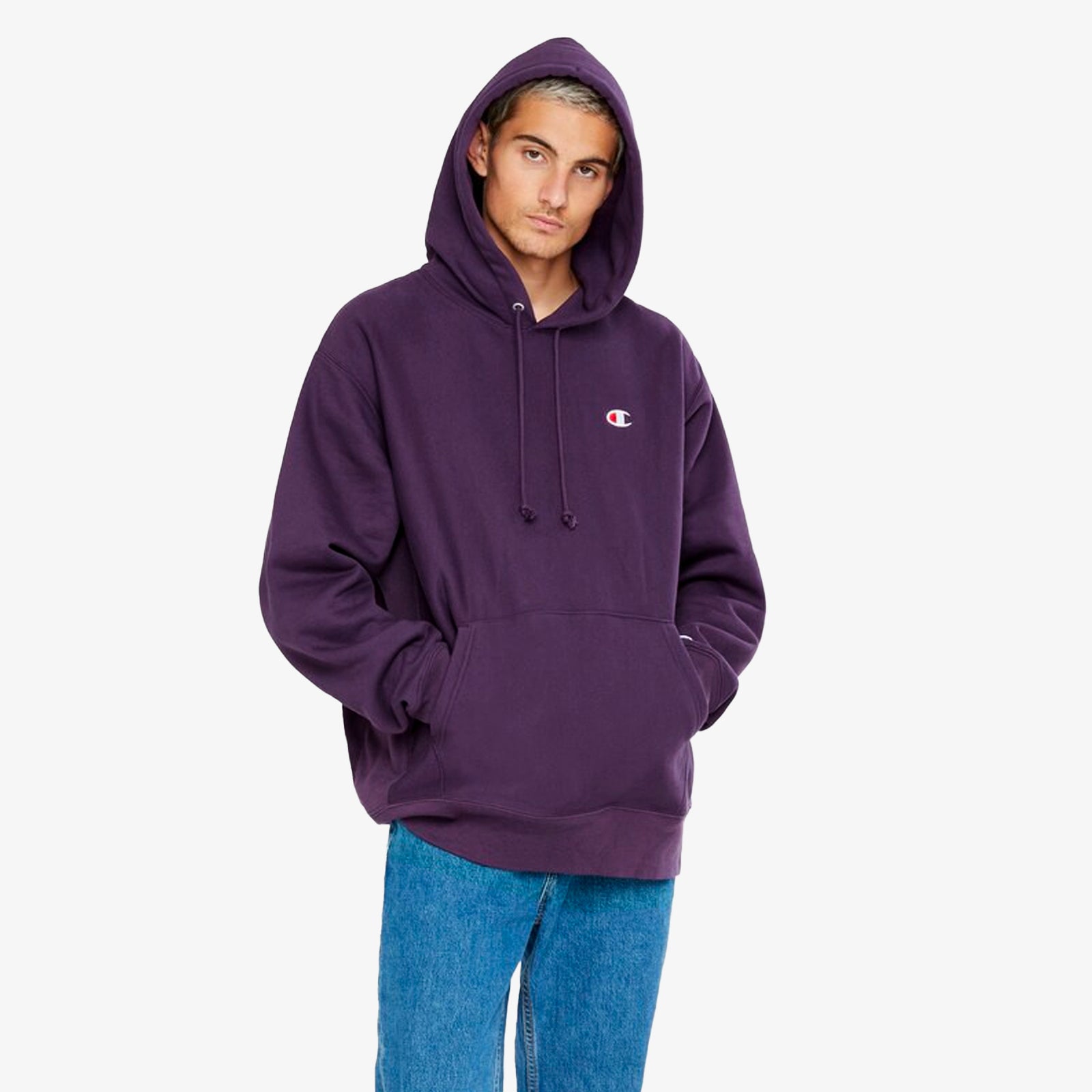 Reverse Weave Small C Hoodie Purple – Throwback