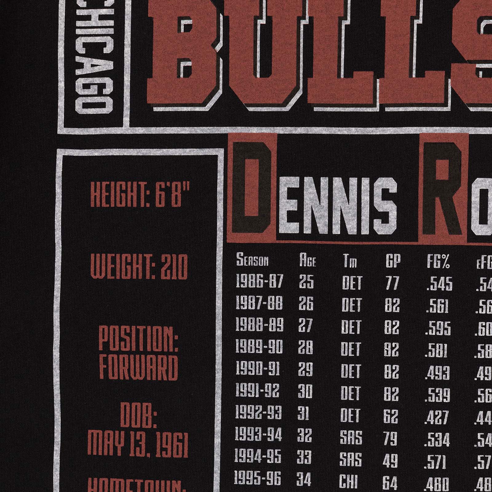 Dennis Rodman Chicago Bulls Player Stats T Shirt Black Throwback
