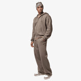 Brooklyn Fleece Oversized Open-Hem Pants - Olive Grey/Black
