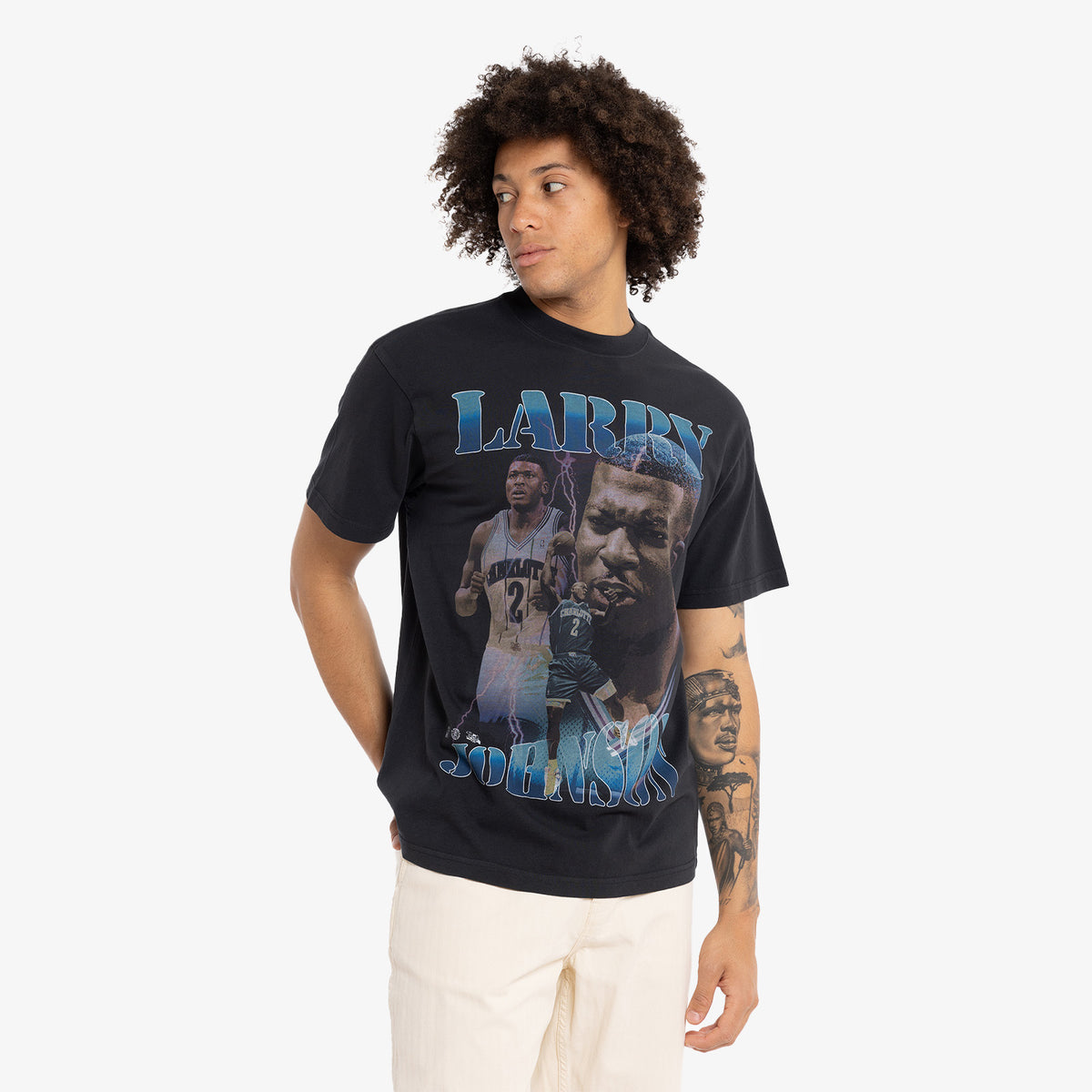 Larry Johnson Charlotte Hornets Player &amp; Stats T-Shirt - Black