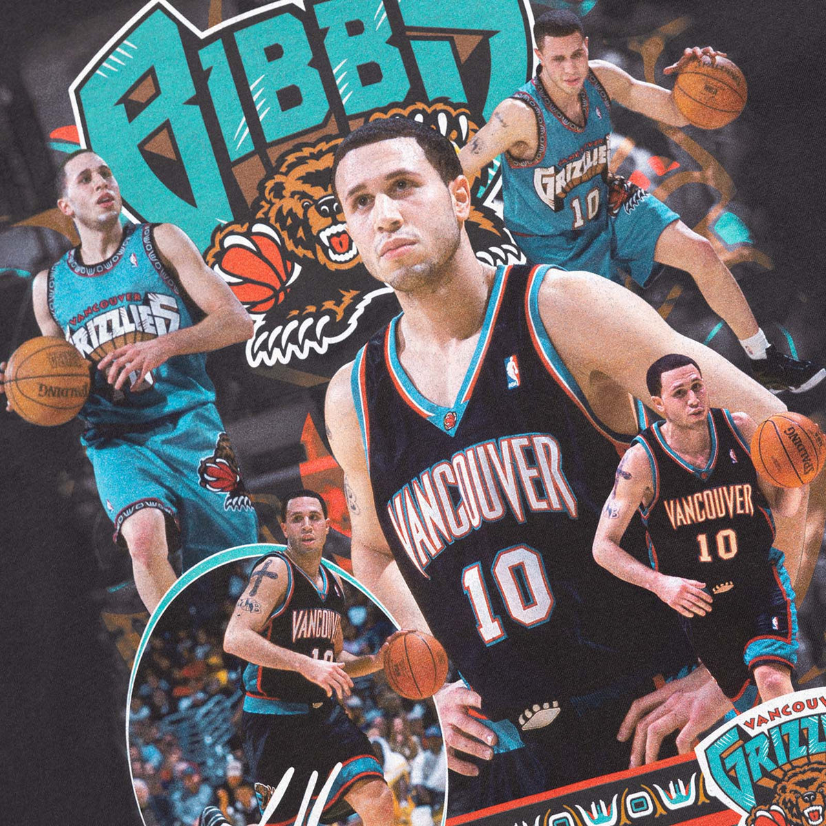 Mike Bibby Vancouver Grizzlies Photo Tee - Faded Black