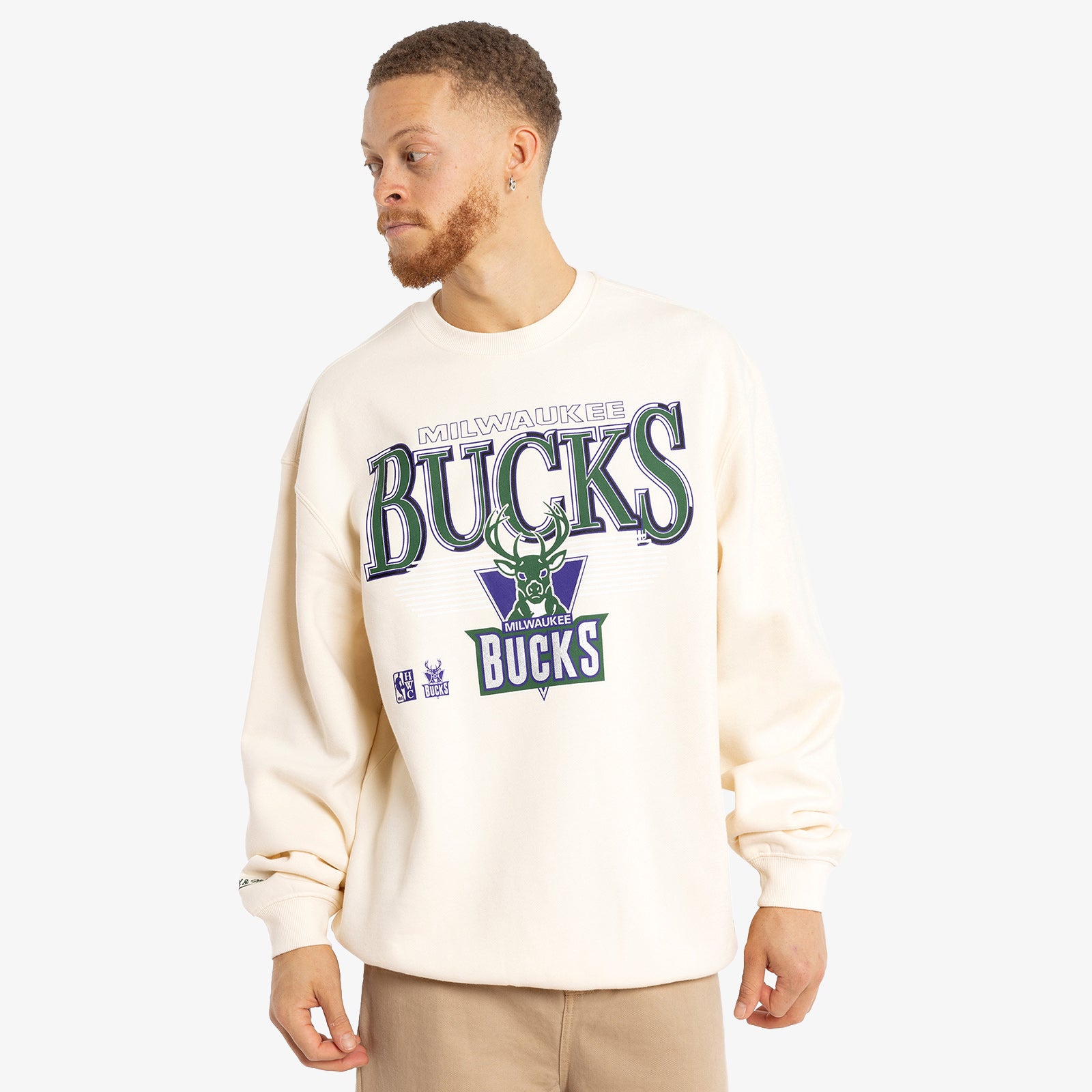 Milwaukee Bucks Underscore Crew Sweatshirt - Unbleached - Throwback