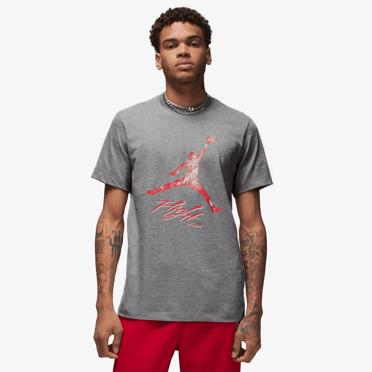 Jordan Essentials Flight Jumpman T-Shirt - Grey/Fire Red