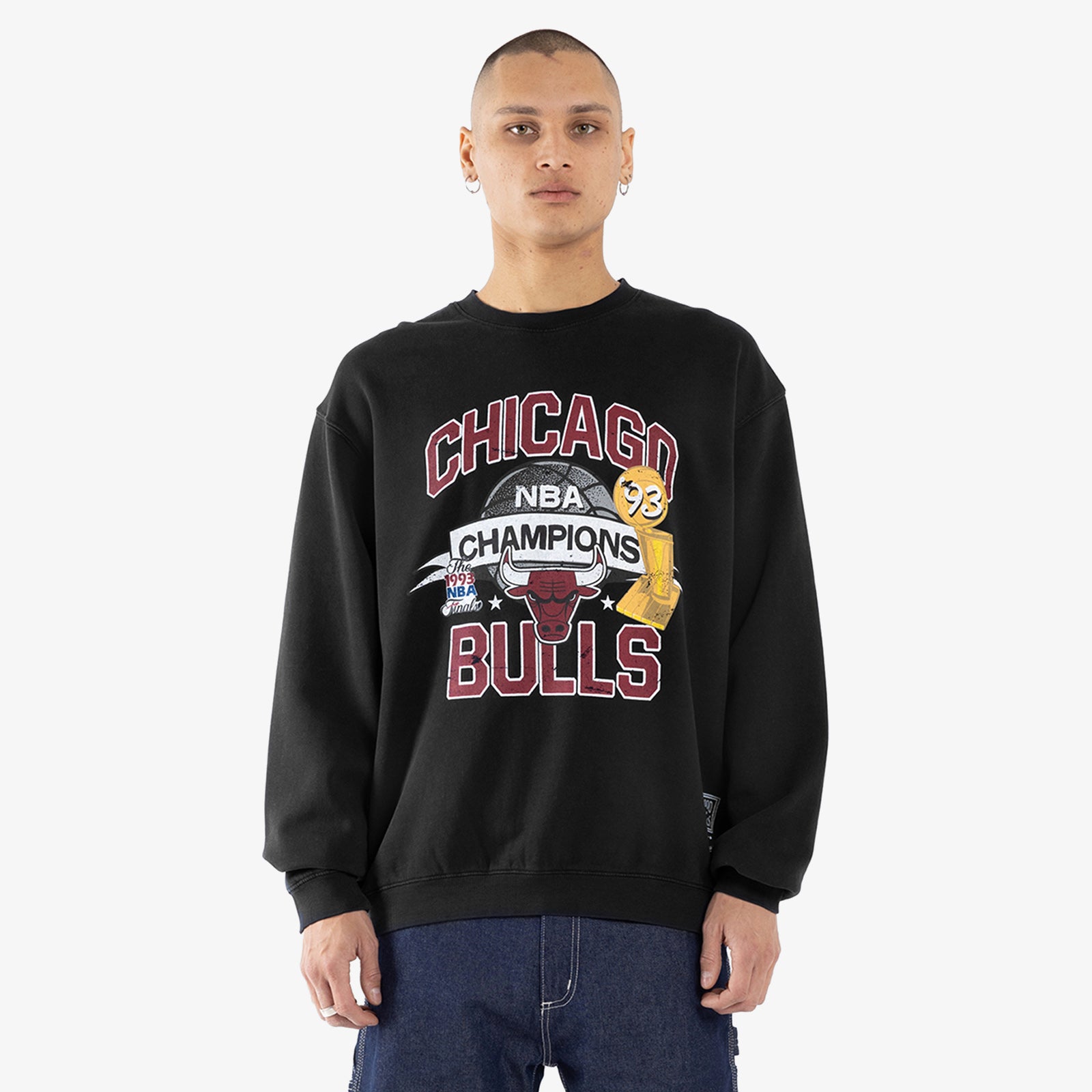 Chicago Bulls Team History Crew Sweatshirt Faded Black Throwback