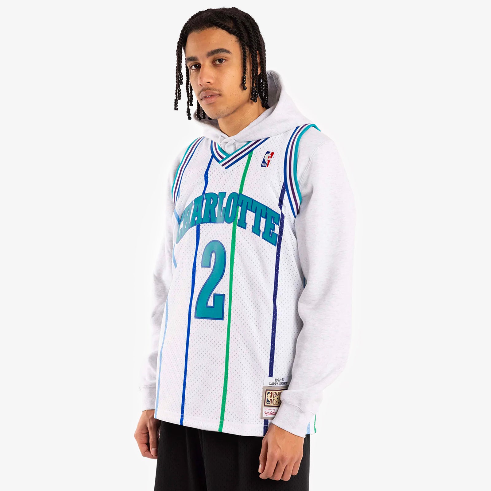 Men's Mitchell & Ness Larry Johnson Charlotte Hornets White 1992-93 Hardwood Classics Swingman Jersey