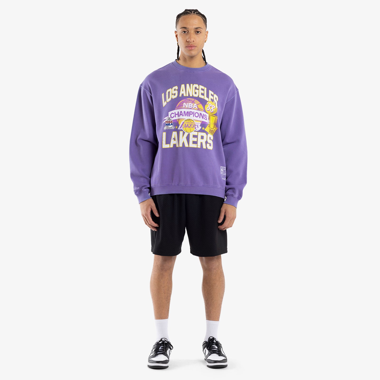 Los Angeles Lakers Team History Crew Sweatshirt - Faded Purple - Throwback