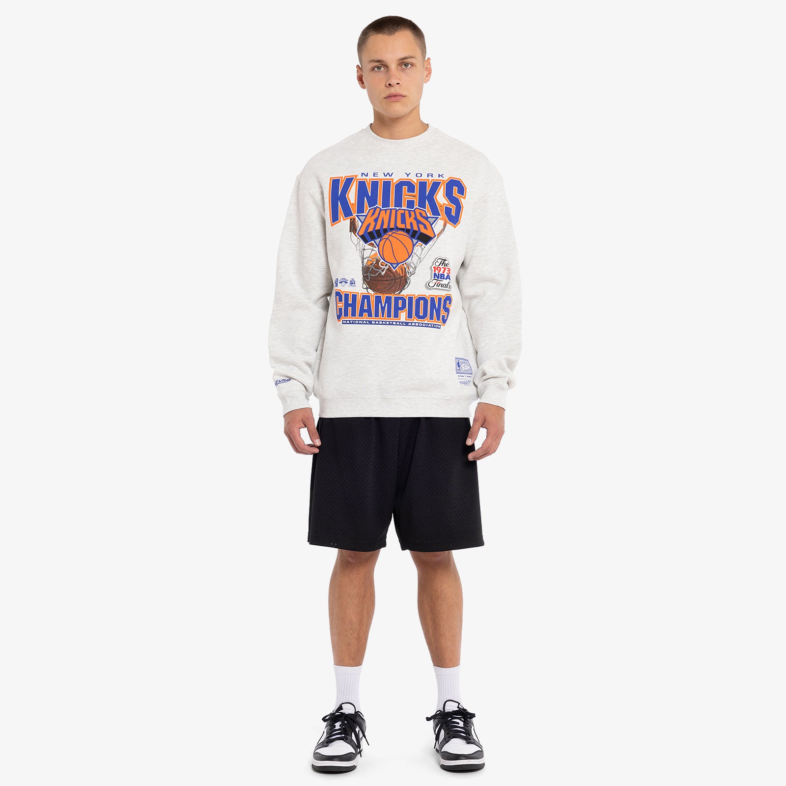 New York Knicks Nothing But Net Crew Sweatshirt - Silver Marl - Throwback