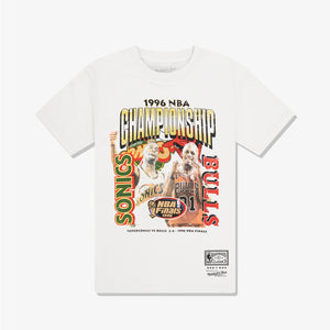 Seattle Supersonics Vs Chicago Bulls 1996 Finals Tee - Worn White 