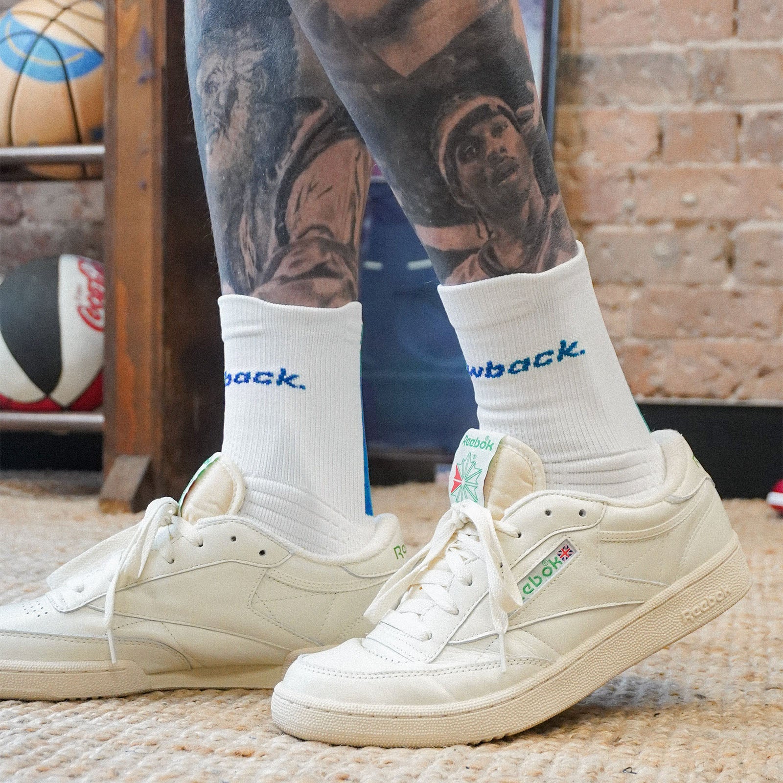 Throwback Cushion Crew Socks White Royal